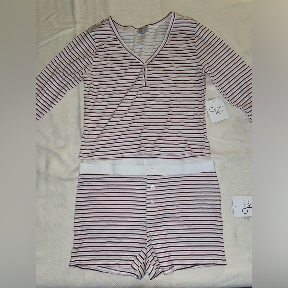 NWT Orange Kiss Pajama Stripped Short Set Size XL
